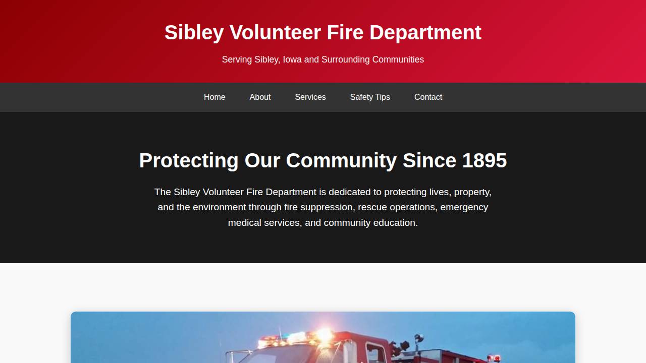 Sibley IA Firefighters Assn website screenshot