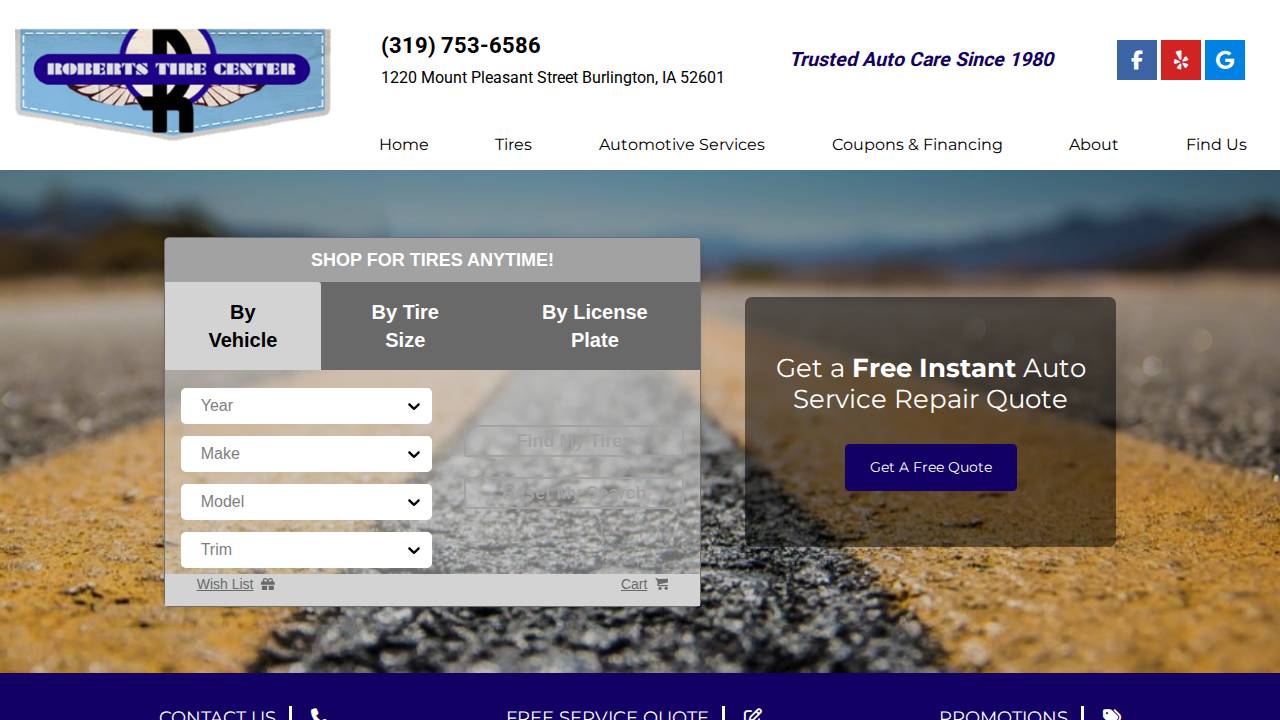 Roberts Tire Center Corp website screenshot