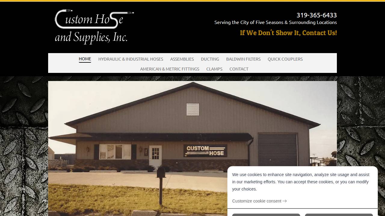 Custom Hose AND Supplies INC website screenshot