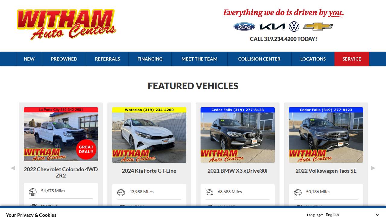 Witham Auto Centers INC website screenshot
