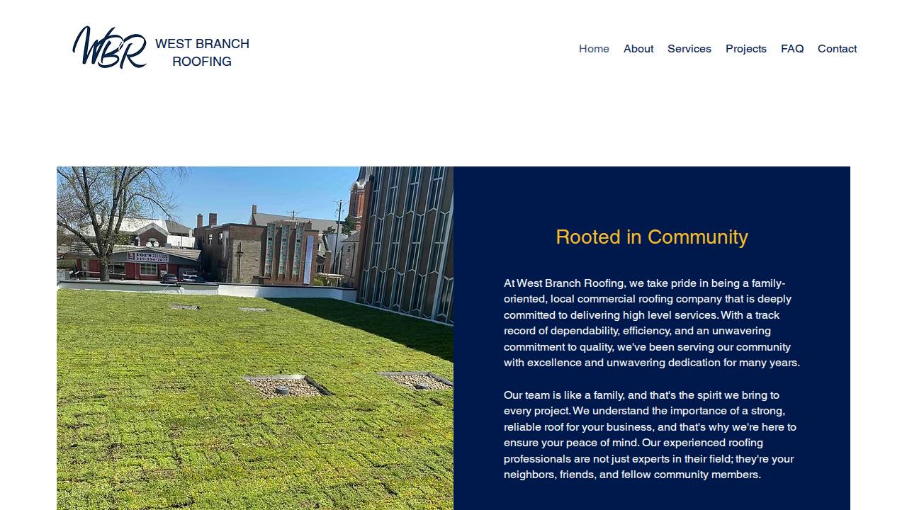 West Branch AND Tipton Roofing INC website screenshot