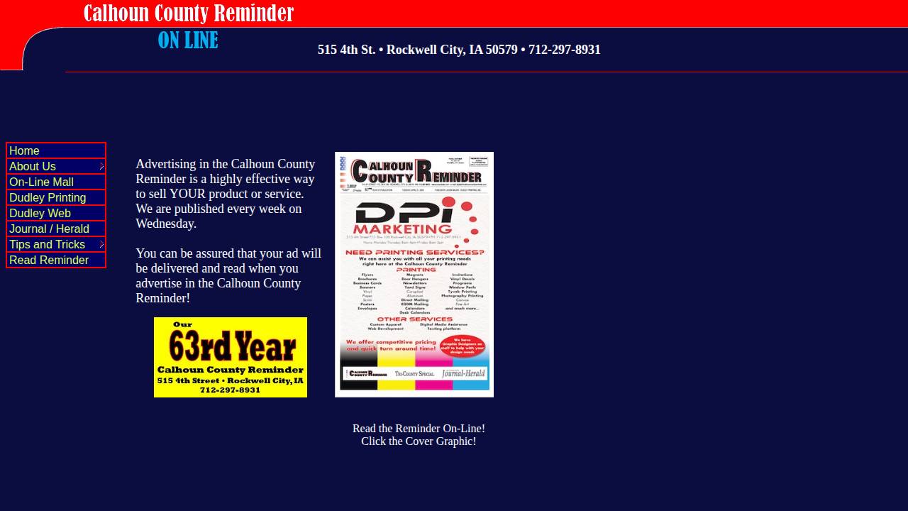 Dudley Printing Inc, Calhoun County Reminder website screenshot