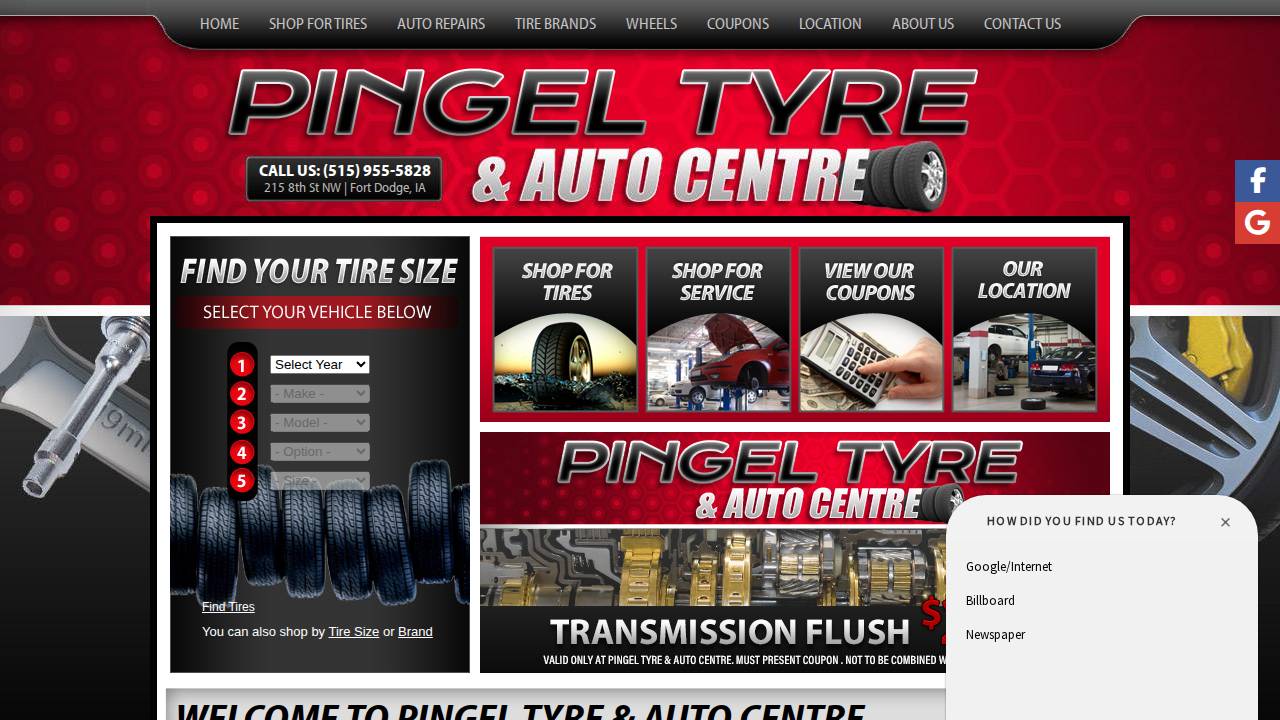 Pingel Tyre & Auto Centre LTD website screenshot