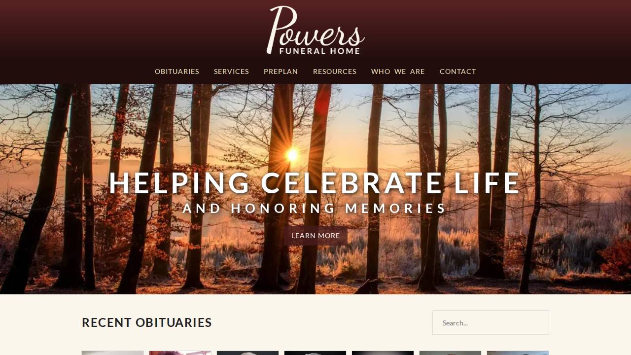 Powers Funeral Home website screenshot