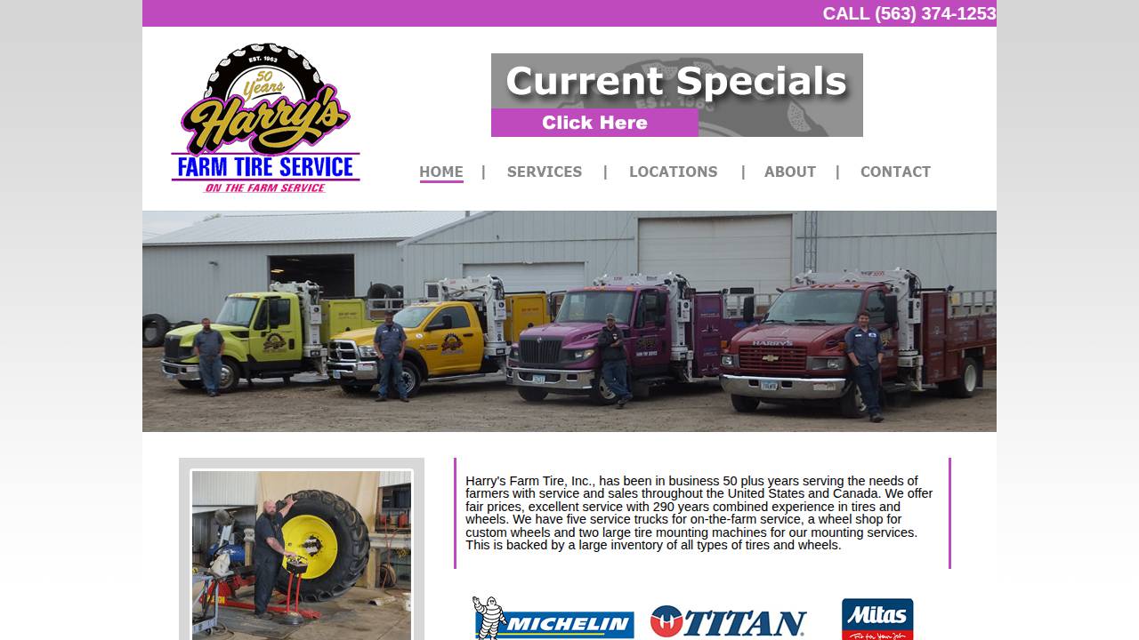 Harry's Farm Tire INC website screenshot