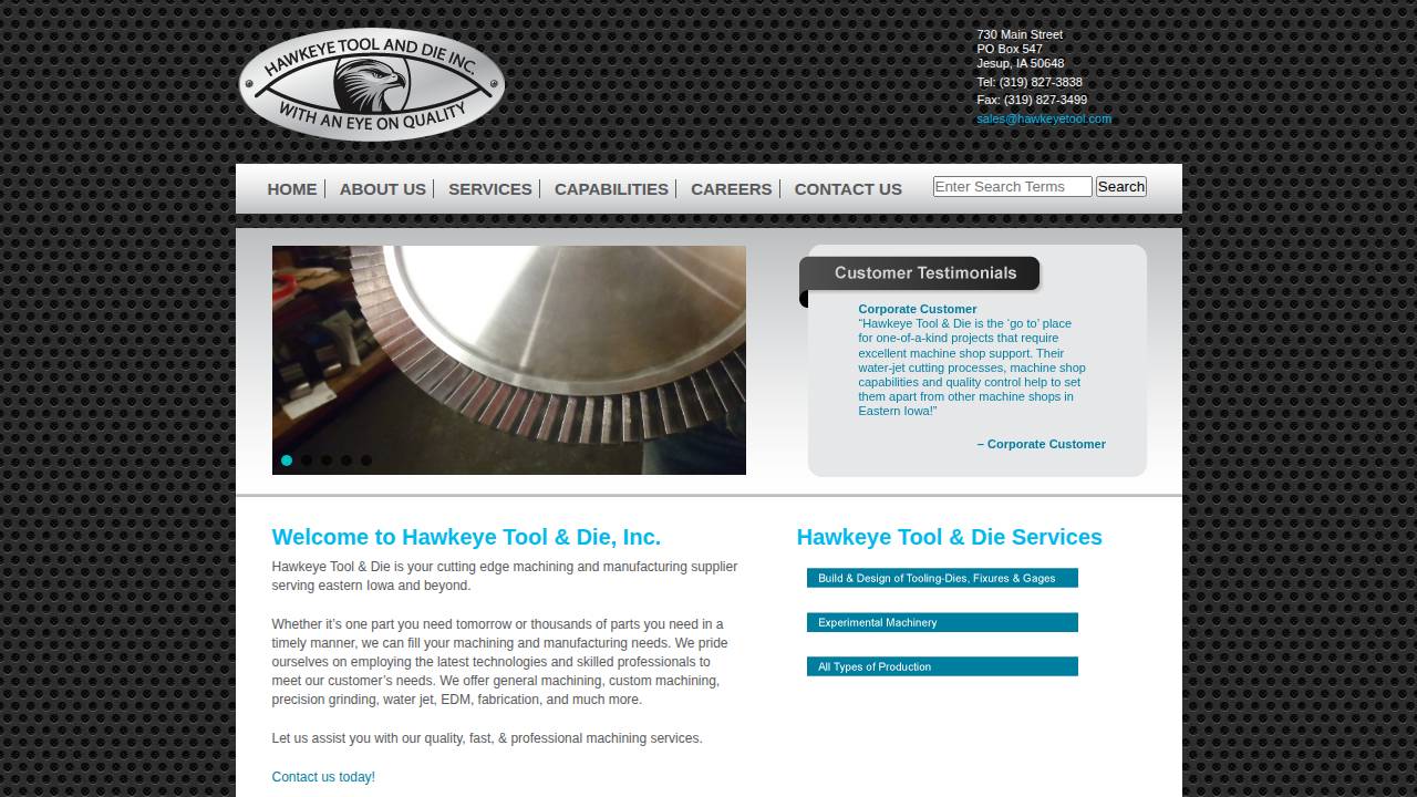 Hawkeye Tool & DIE INC website screenshot