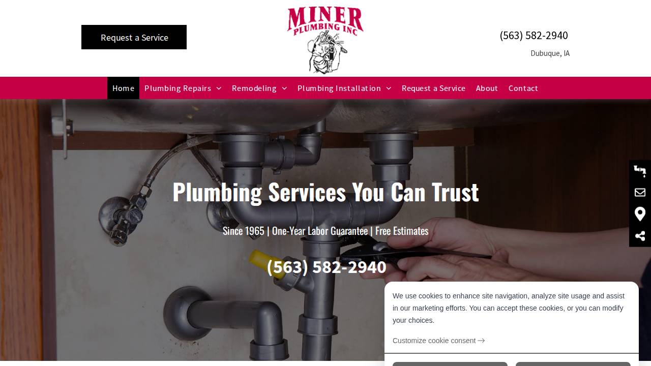 Miner Plumbing INC website screenshot