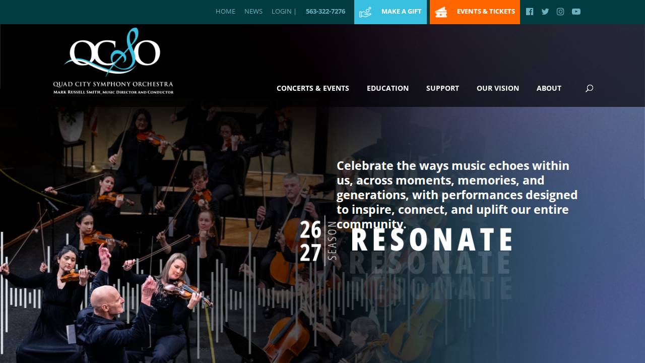 Quad City Symphony Orch Assn website screenshot