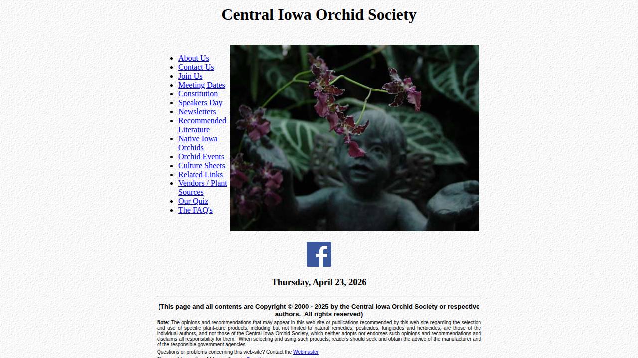 Central Iowa Orchid Society website screenshot