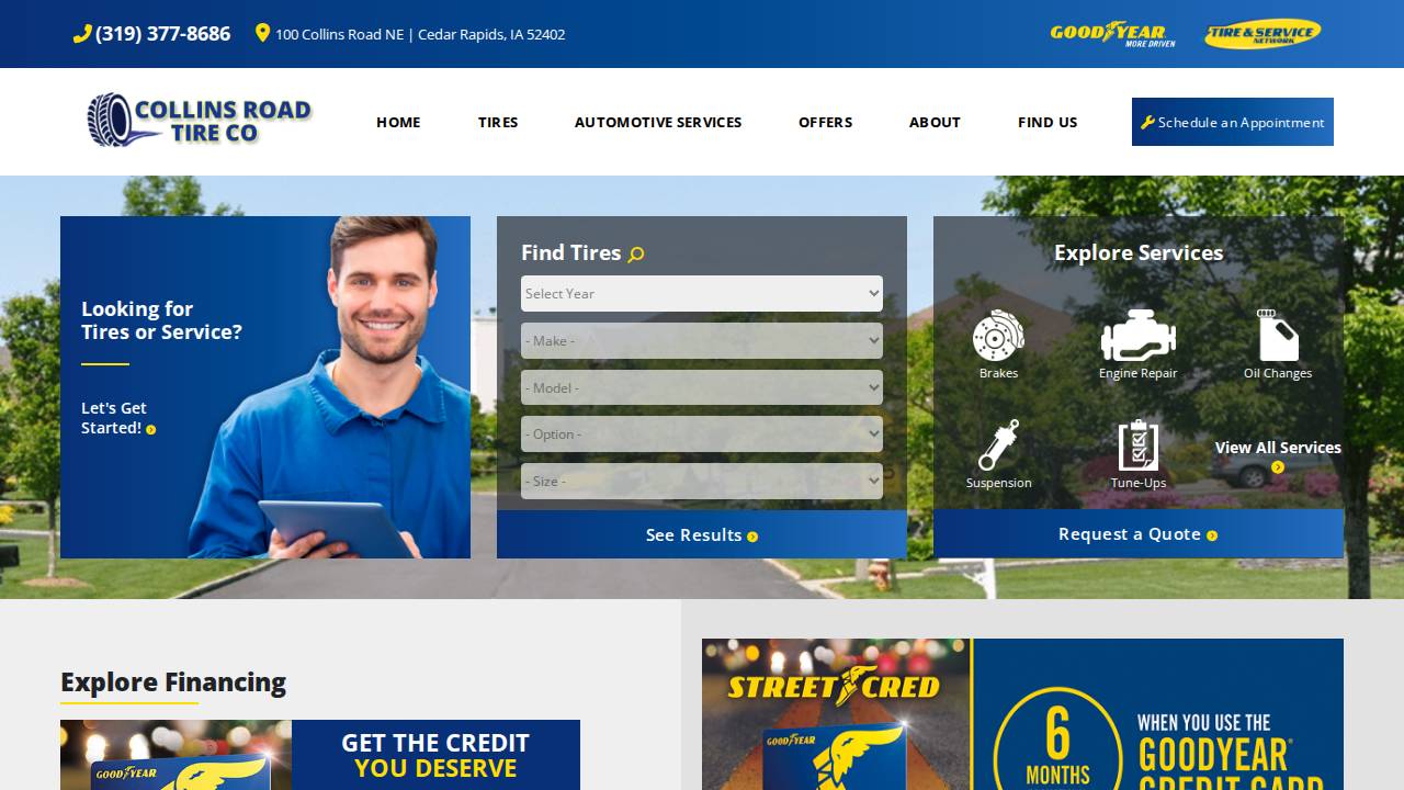 Collins Road Tire INC website screenshot
