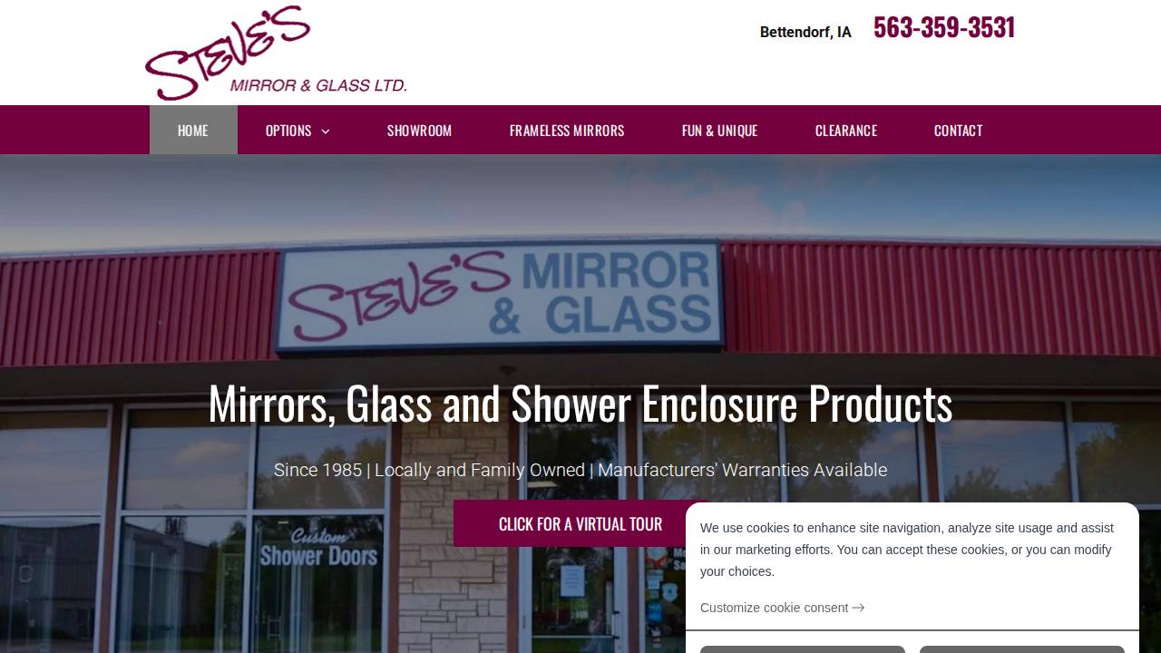 Steves Mirror & Glass LTD website screenshot