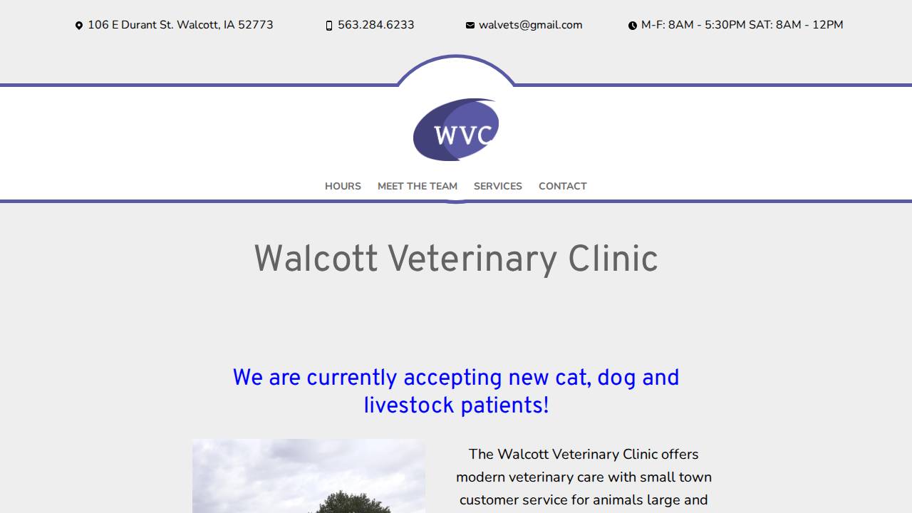 Walcott Veterinary Clinic PC, Walcott Veterinary Clinic website screenshot