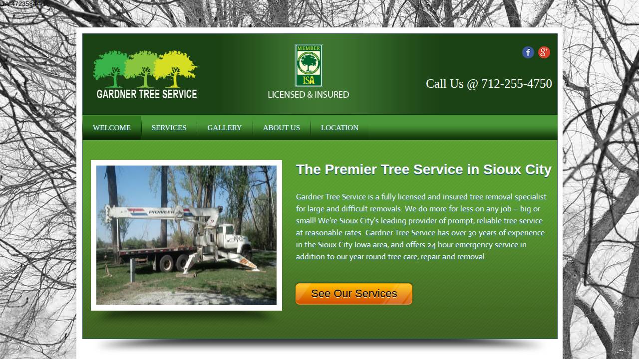 Gardner Tree Service website screenshot