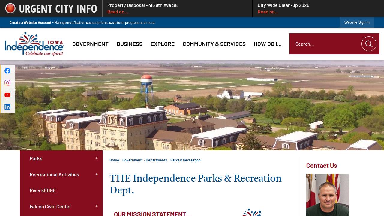 City OF Independence, Parks & Recreation Dept website screenshot