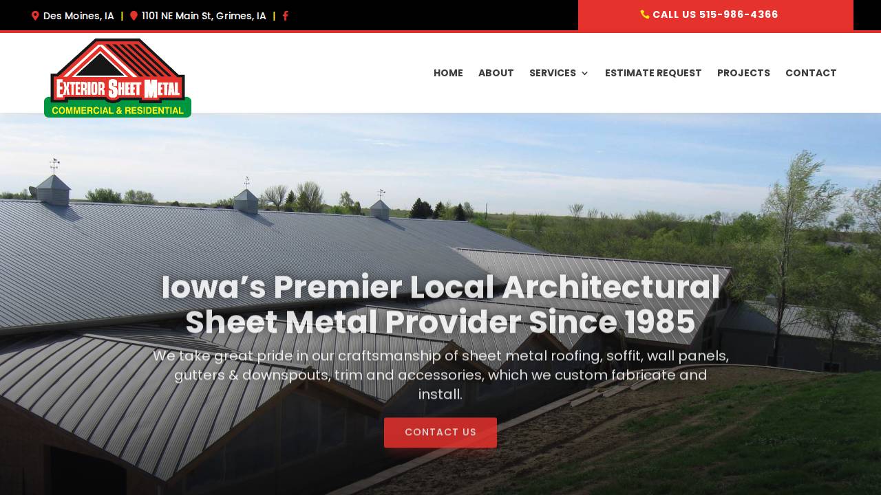 Exterior Sheet Metal INC website screenshot