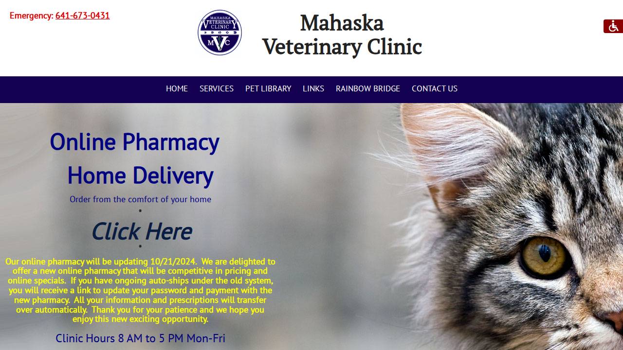 Mahaska Veterinary Clinic website screenshot