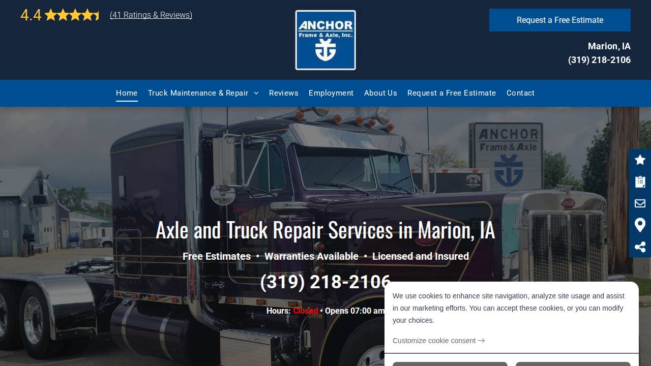 Anchor Frame & Axle INC website screenshot