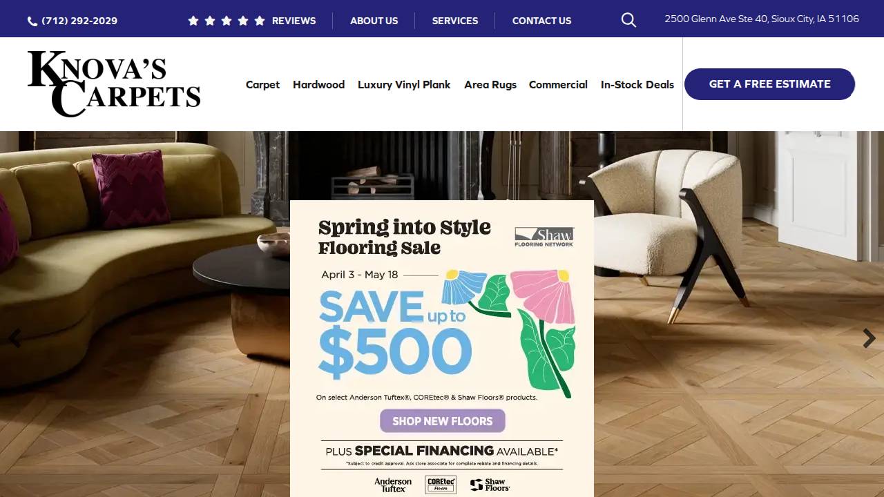 Knova's Carpets INC website screenshot