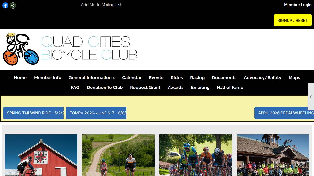 Quad Cities Bicycle Club website screenshot