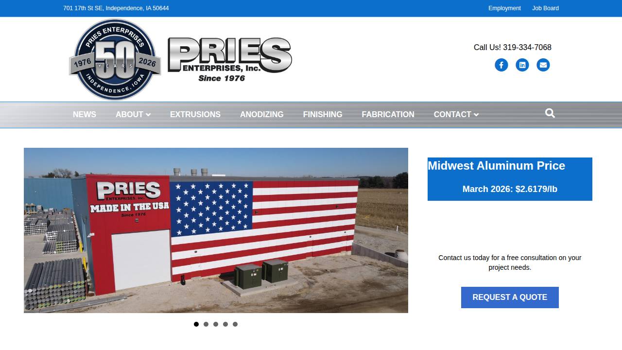 Pries Enterprises INC website screenshot