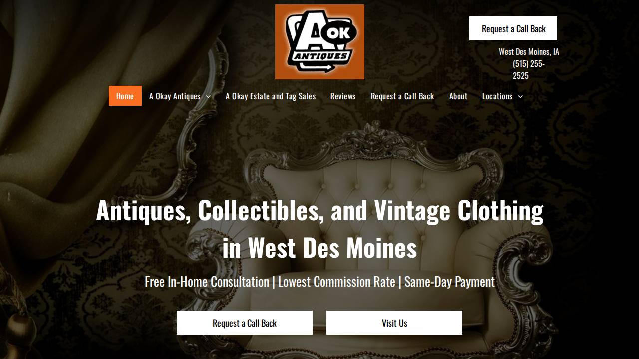 A Okay Antiques website screenshot