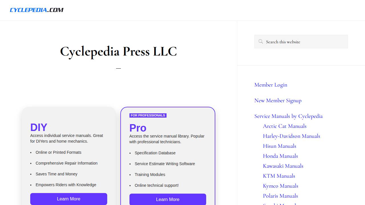 Cyclepedia Corp website screenshot