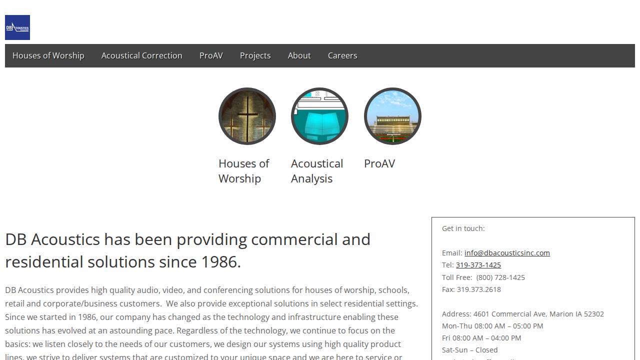 D B Acoustics INC website screenshot
