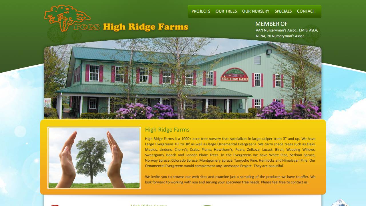 High Ridge Farms website screenshot