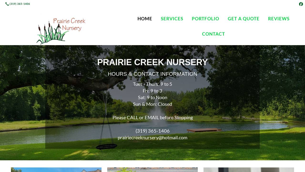 Prairie Creek Nursery website screenshot