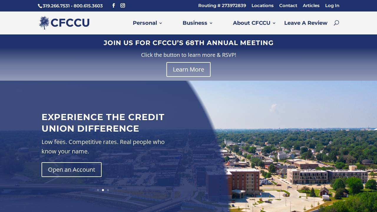 Cedar Falls Community Credit Union website screenshot