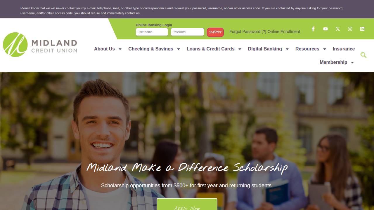 Midland Credit Union website screenshot