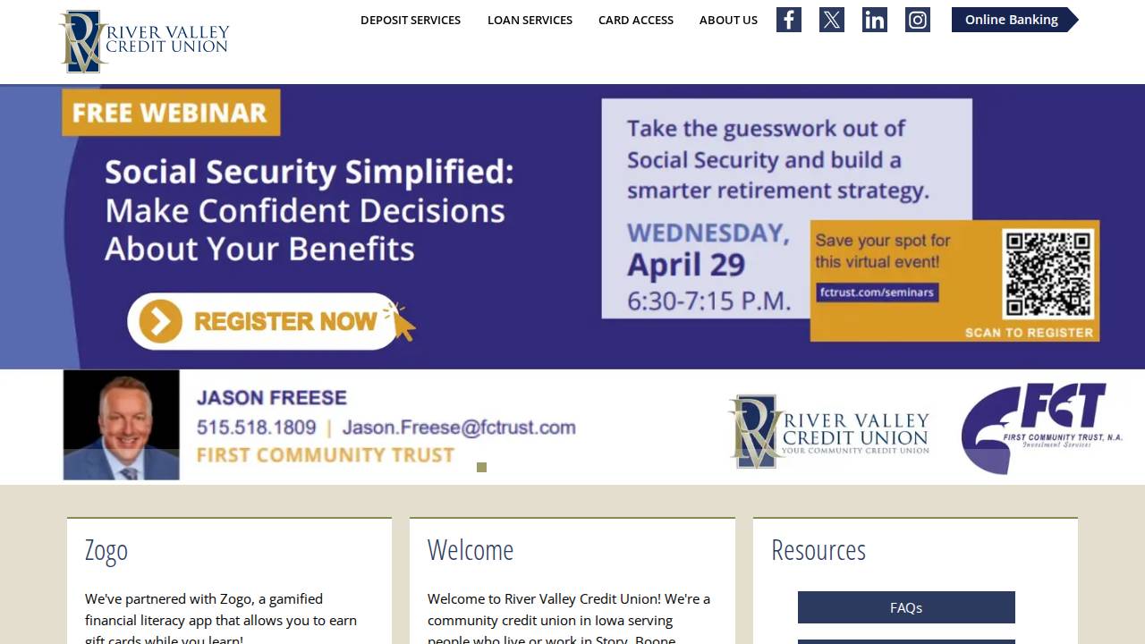 River Valley Credit Union website screenshot