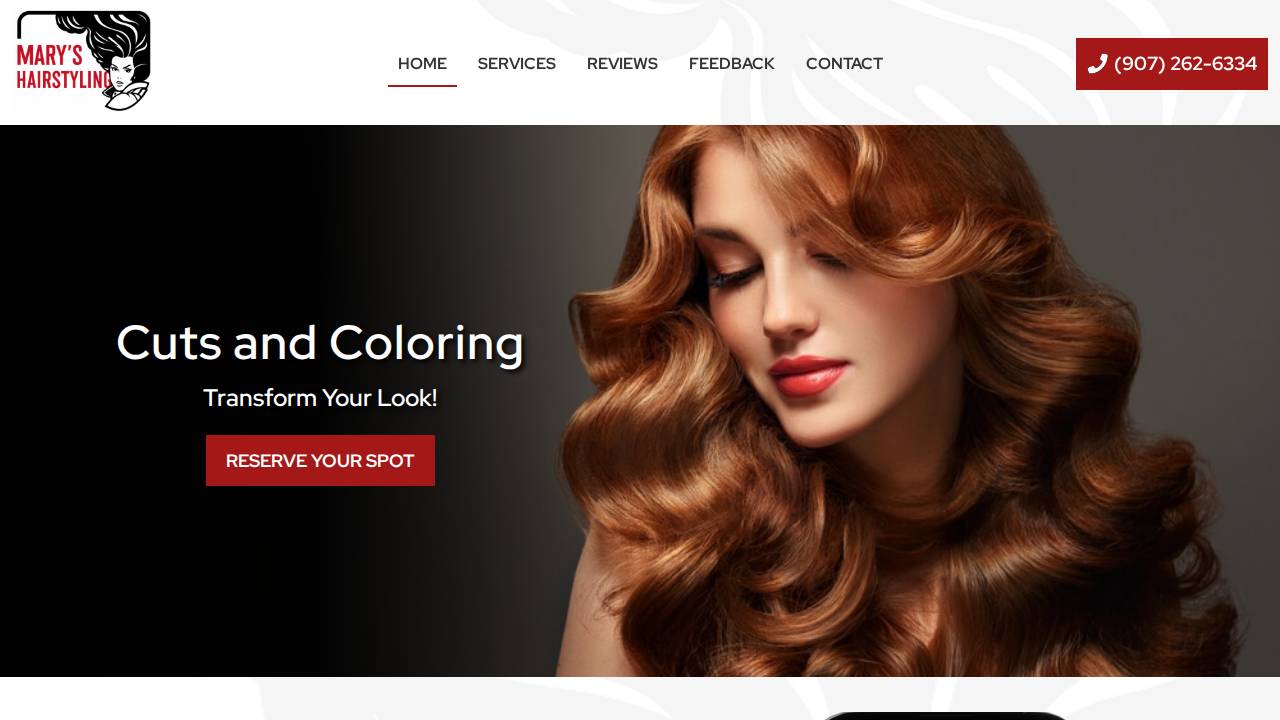 Marys Hair Styling website screenshot