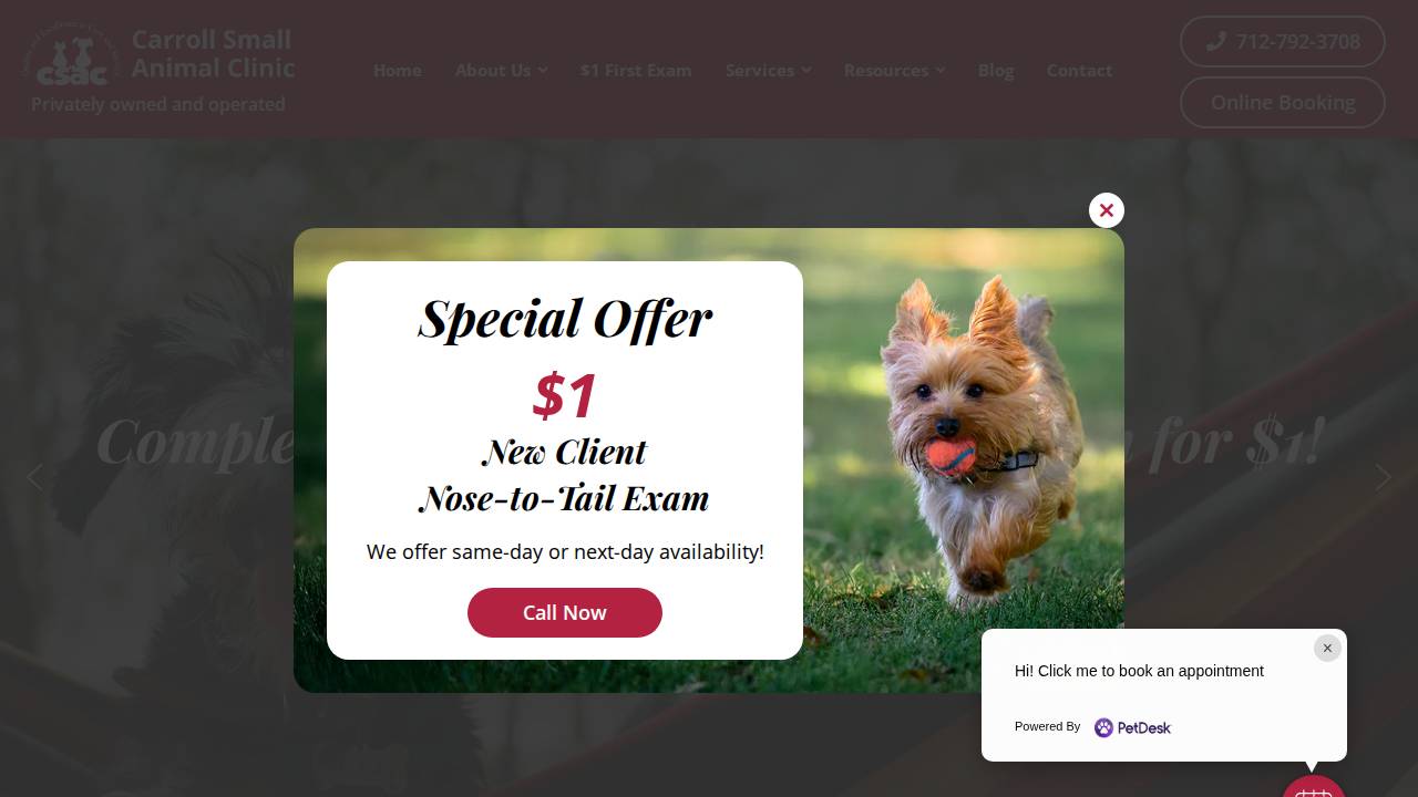Carroll Small Animal Clinic website screenshot