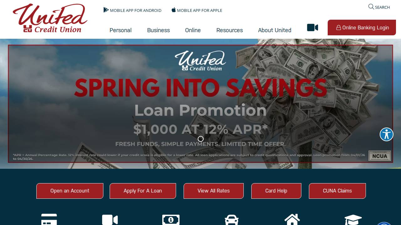 United Credit Union website screenshot