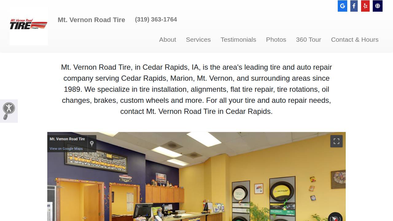 MT Vernon Road Tire CO INC website screenshot