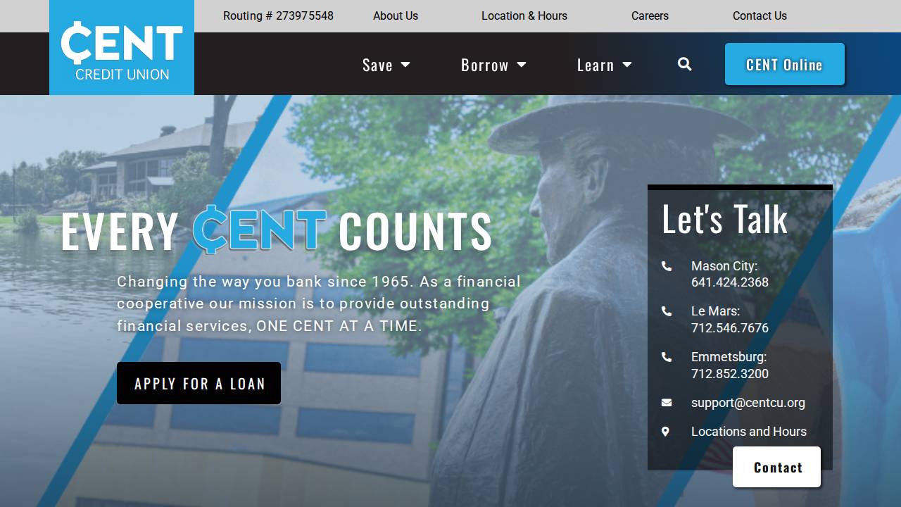 Cent Credit Union website screenshot