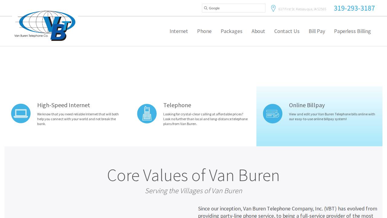 VAN Buren Telephone Company AND Subsidiaries website screenshot