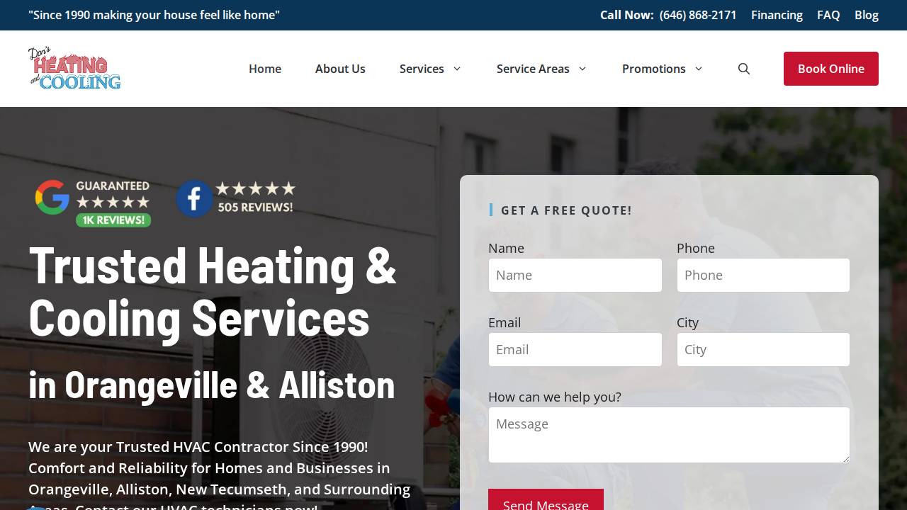 Dons Heating & Cooling website screenshot