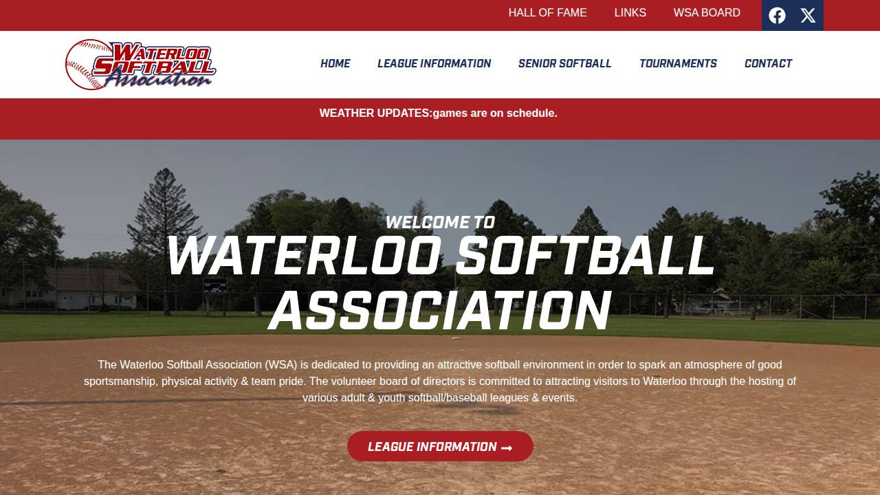 Waterloo Softball Association Inc website screenshot