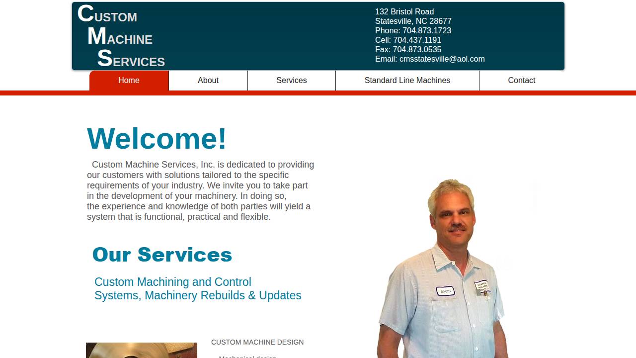 Custom Machine Services website screenshot