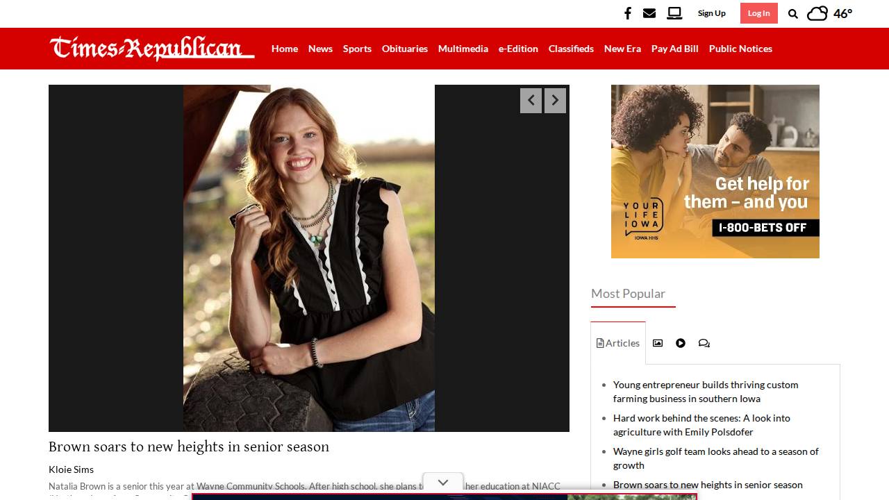 Wayne County Newspapers Inc, Times Republican website screenshot