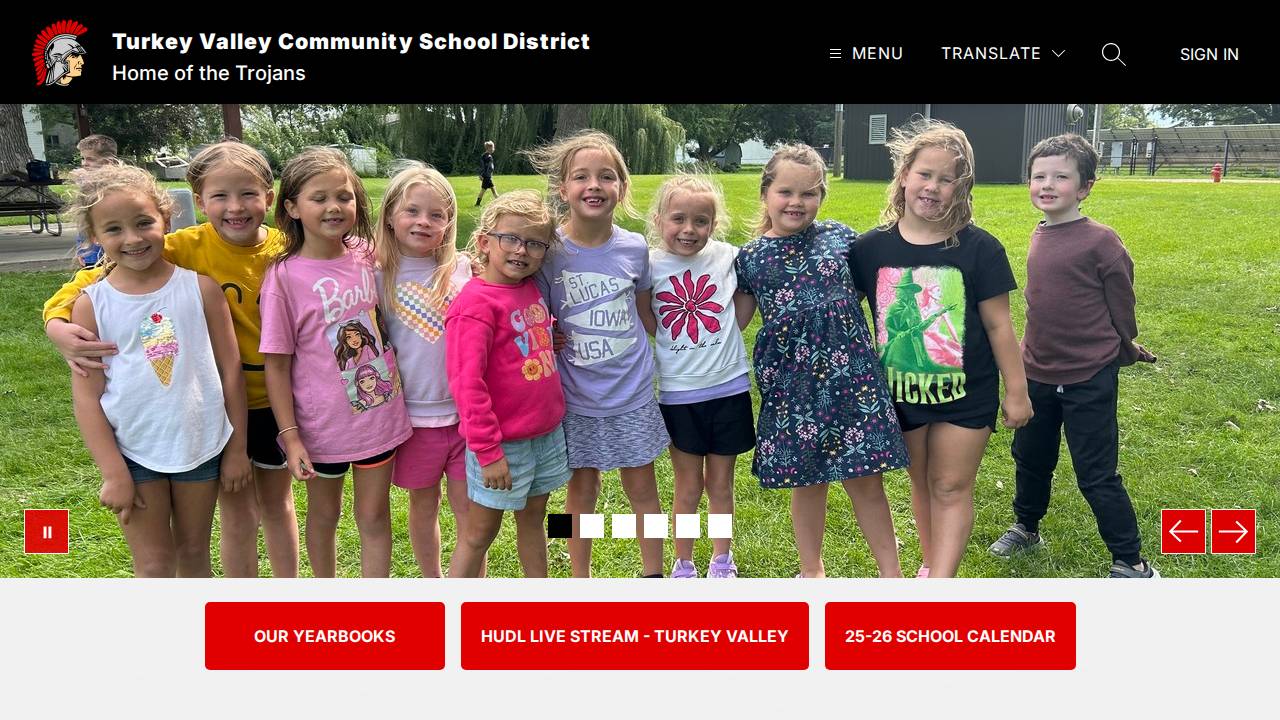 Turkey Valley Comm School District website screenshot