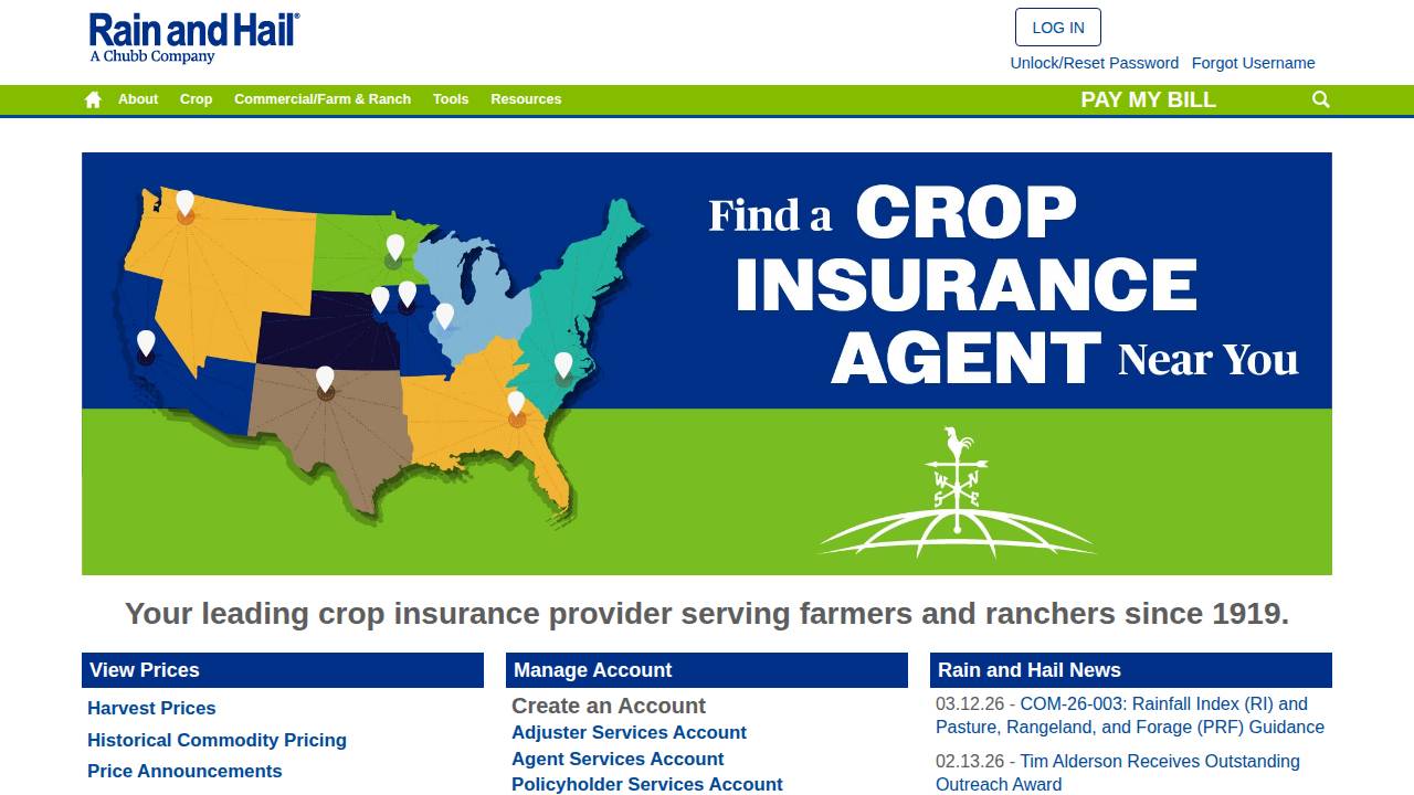 Rain AND Hail Insurance Service INC website screenshot