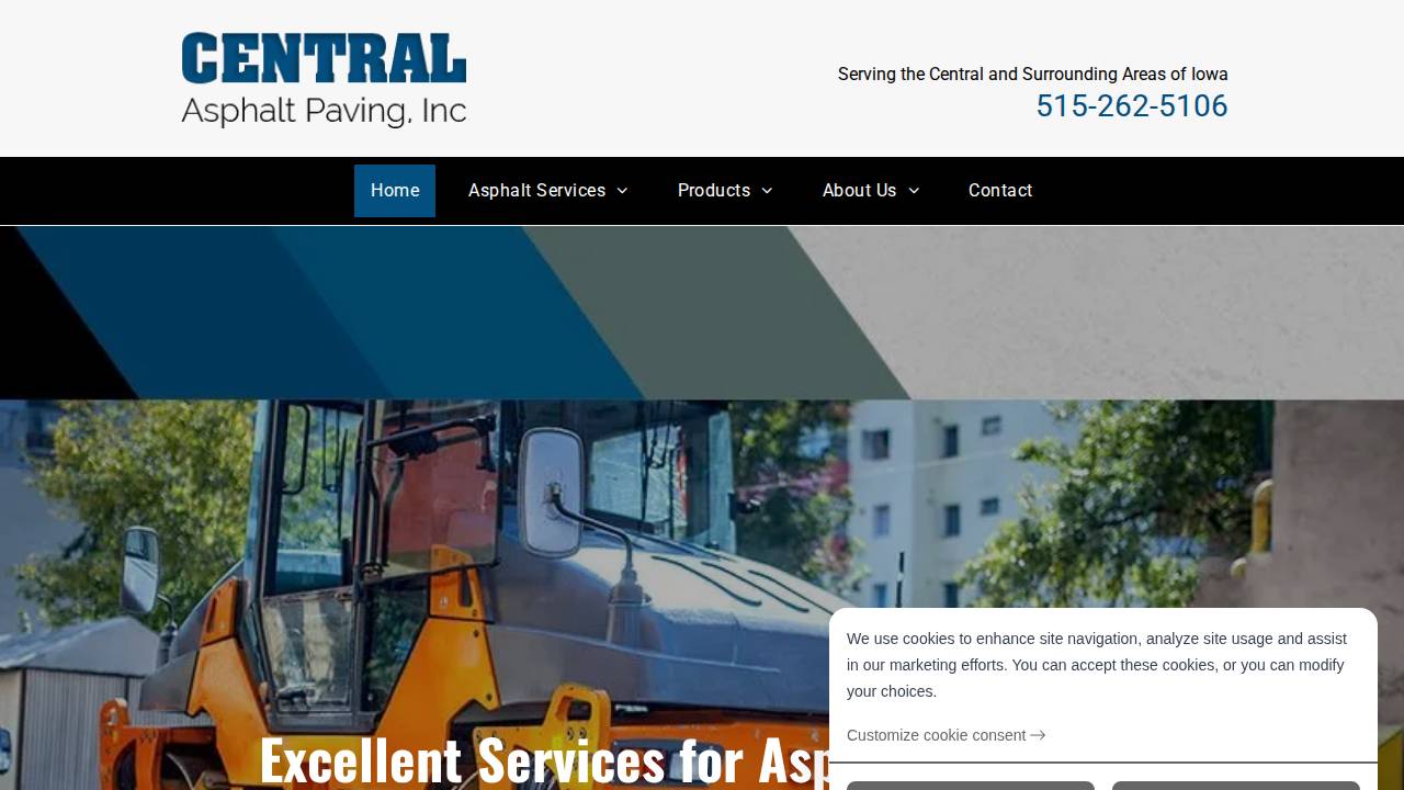 Central Asphalt Paving INC website screenshot