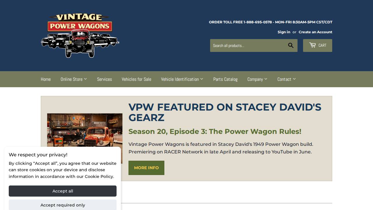 Vintage Power Wagons Inc, Vint website screenshot