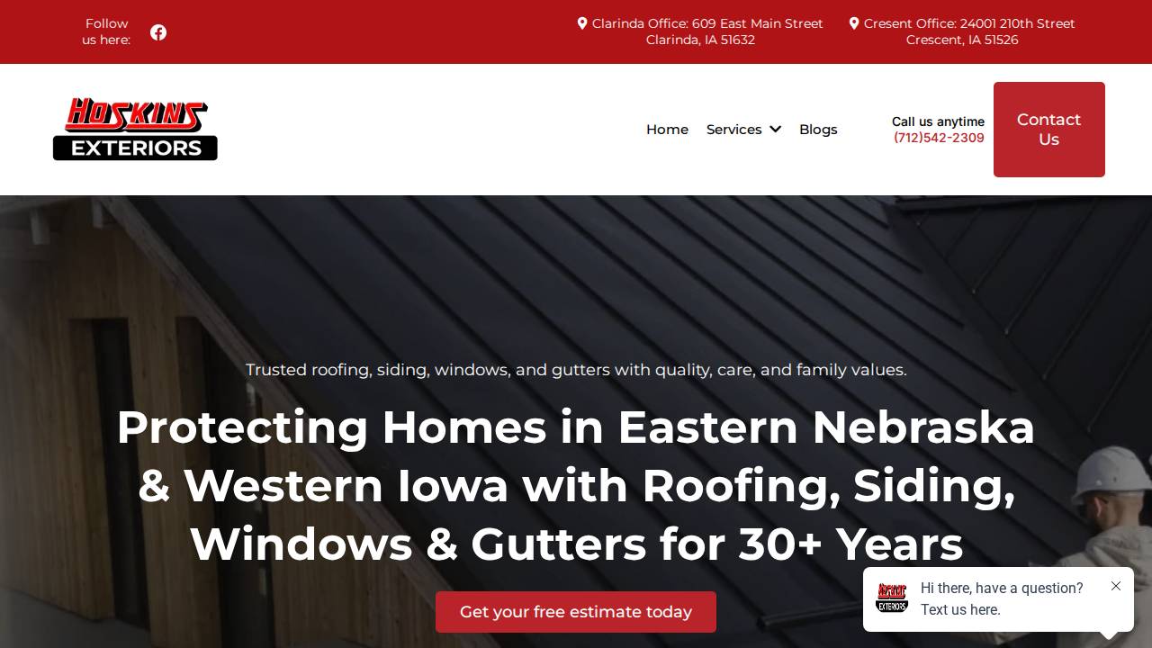 Hoskins Siding & Windows INC website screenshot