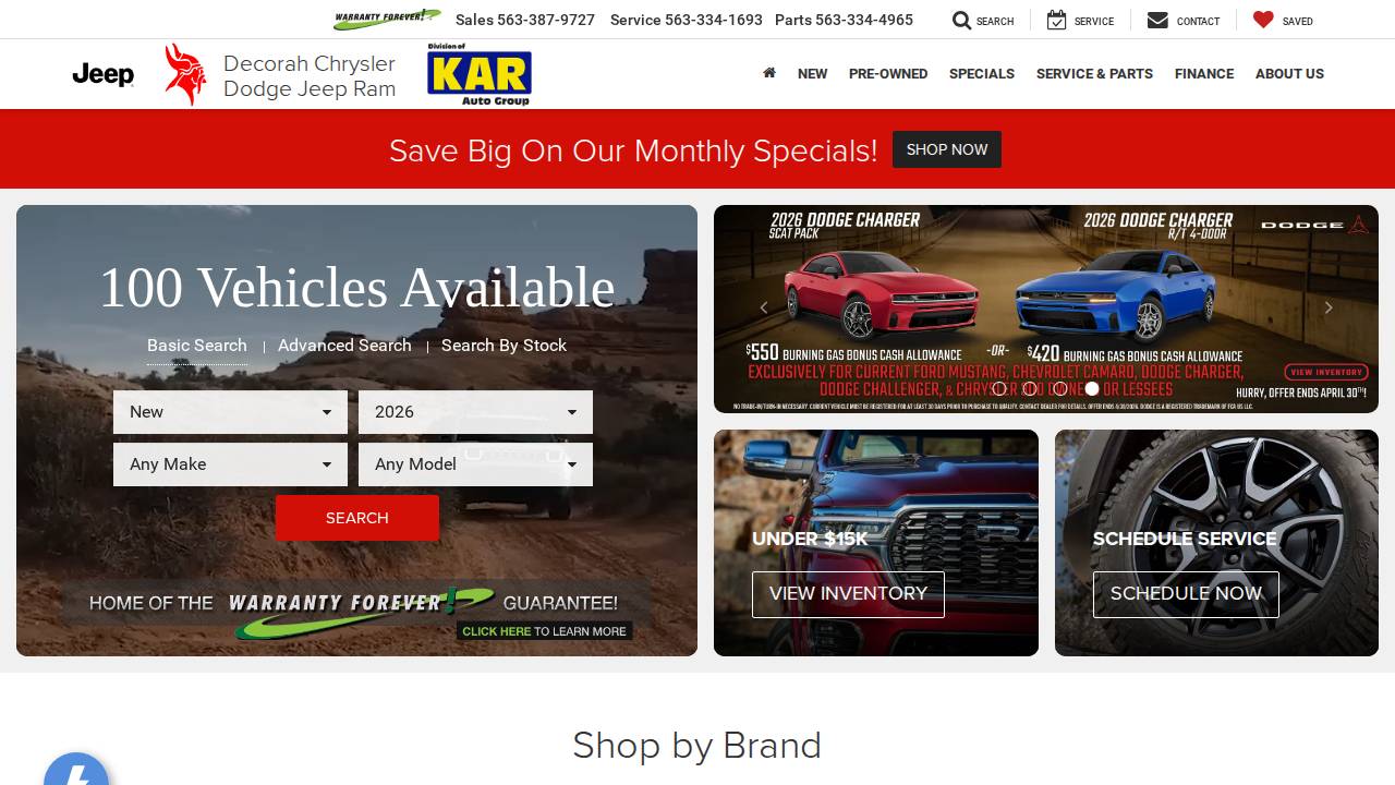 Decorah Chrysler Dodge Jeep Ram website screenshot