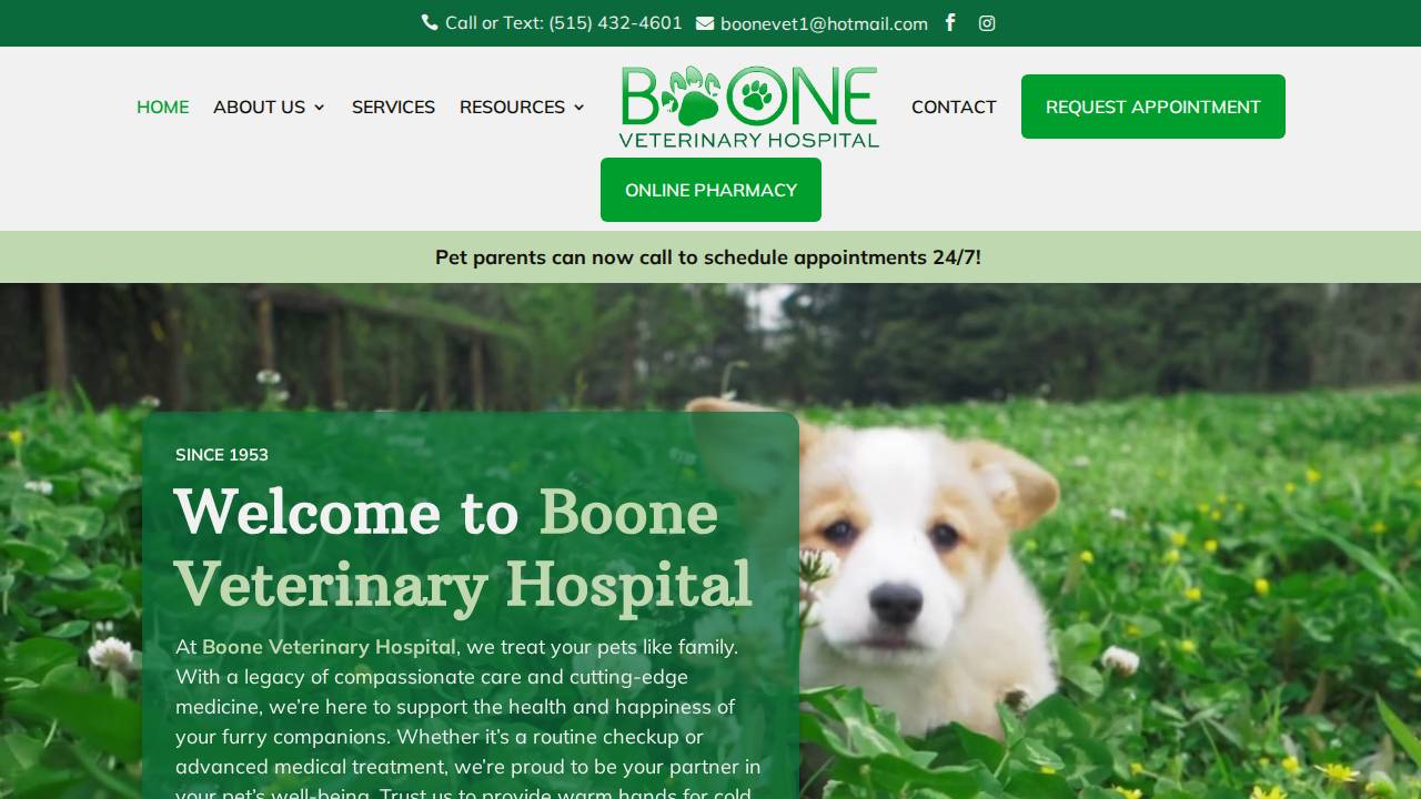 Boone Veterinary Hospital PC website screenshot