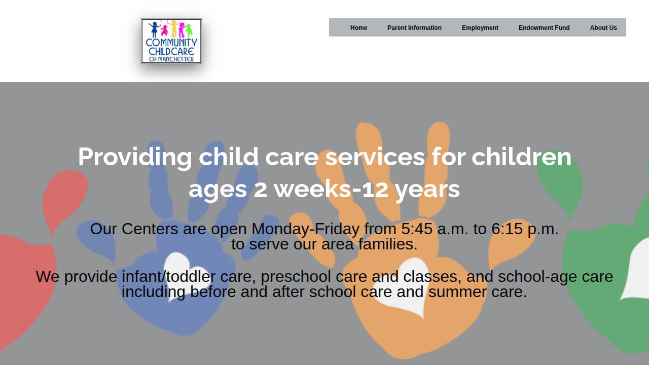 Community Childcare OF Manchester website screenshot